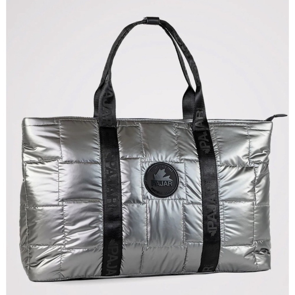 Pajar Canada Quilted Metallic‎ Silver Tote Bag Travel Weekender